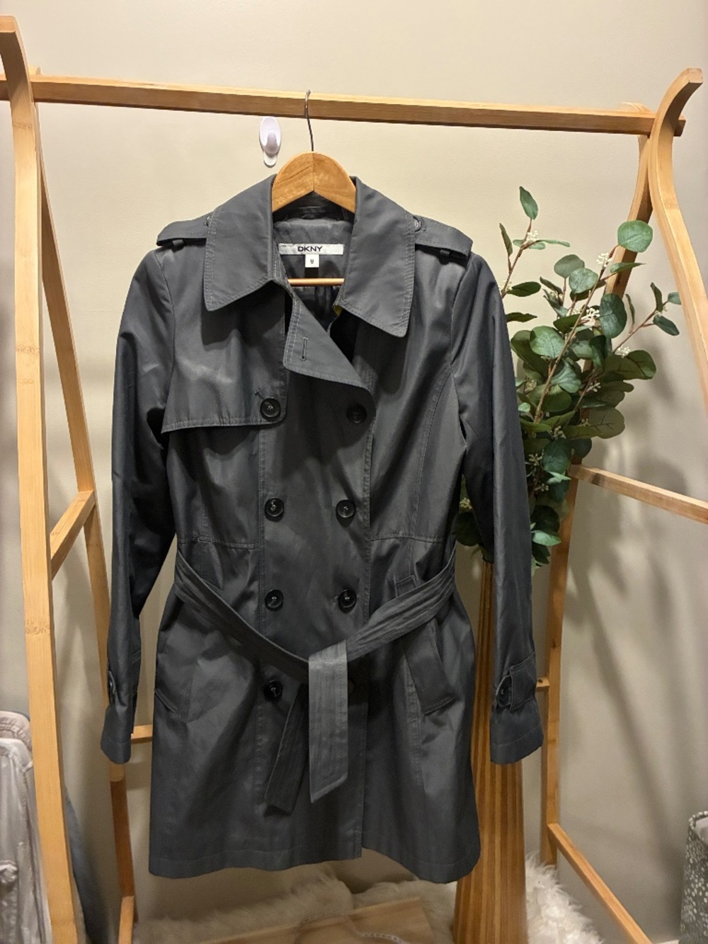 DKNY Grey Trench Double Breasted Trench Coat
